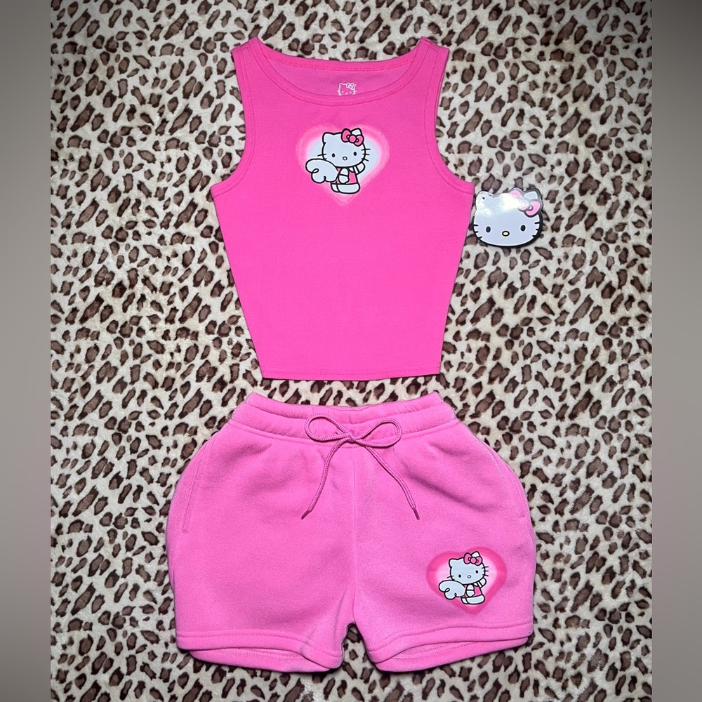 Hello Kitty Pink Baby Tee Style Cotton Tank Top & Shorts Set